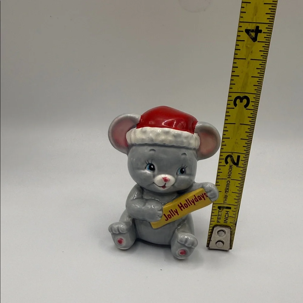 Vintage Russ Berrie Christmas Santa mouse figurine “Jolly Hollydays“